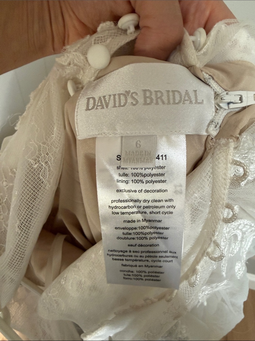 David's Bridal Ivory Lace Applique Tulle Flower Girl Dress - Picture 4 of 5
